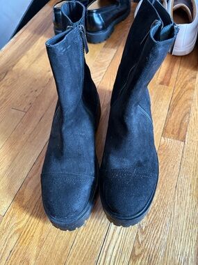 Thursdays Black Suede Women's dual zip Ankle Boots